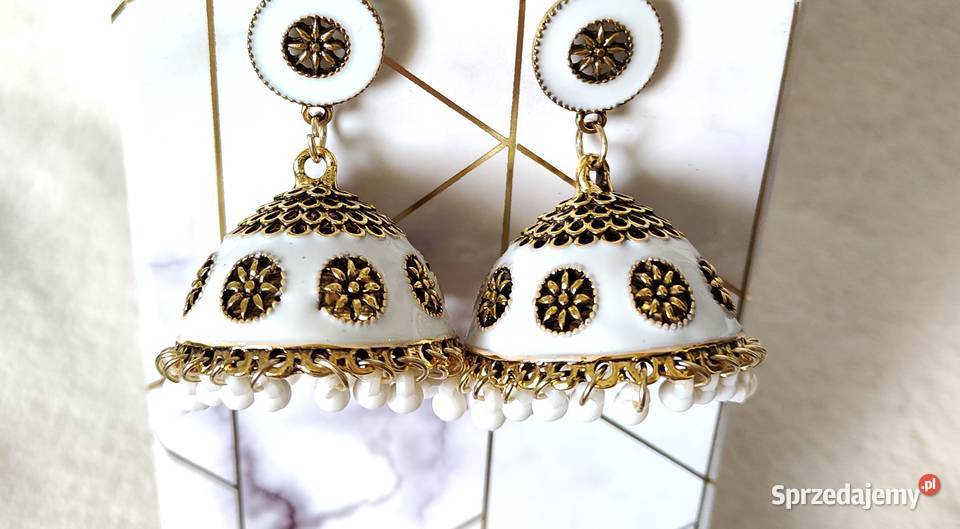Kolczyki duże boho indyjskie jhumka białe kolor Szczecin