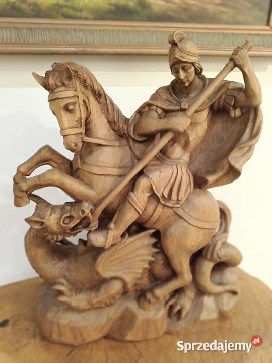 Pojedynek św Jerzego ze smokiem rzeźba drewniana Lipno