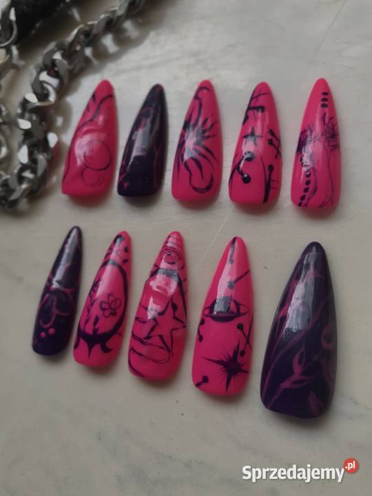 Handmade press on nails neon avantgarde Białystok