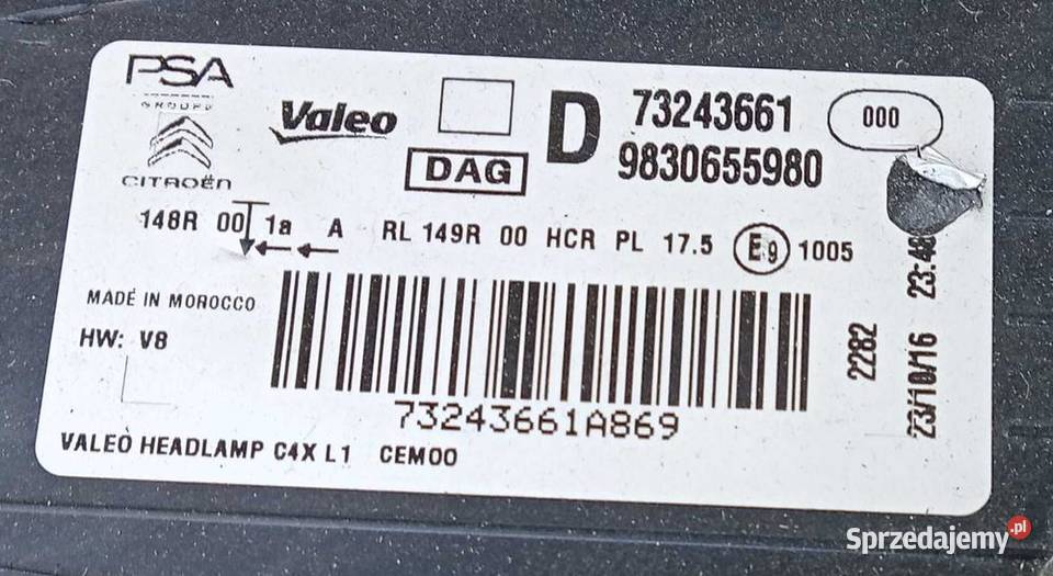 Citroen C4 III Led reflektor lampa prawy przód prawe wielkopolskie Przeźmierowo