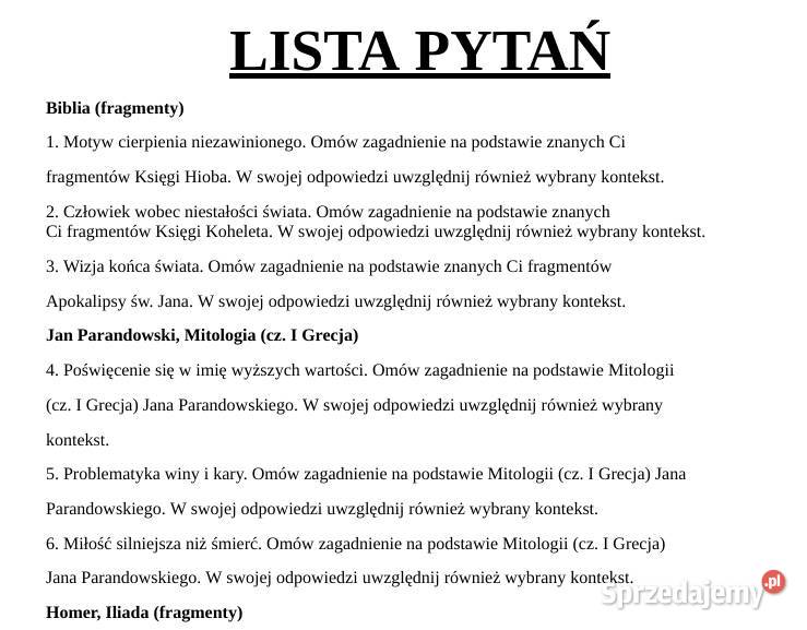 Pytania jawne 68 fiszek Matura ustna 2025 Język miękka małopolskie Kraków sprzedam