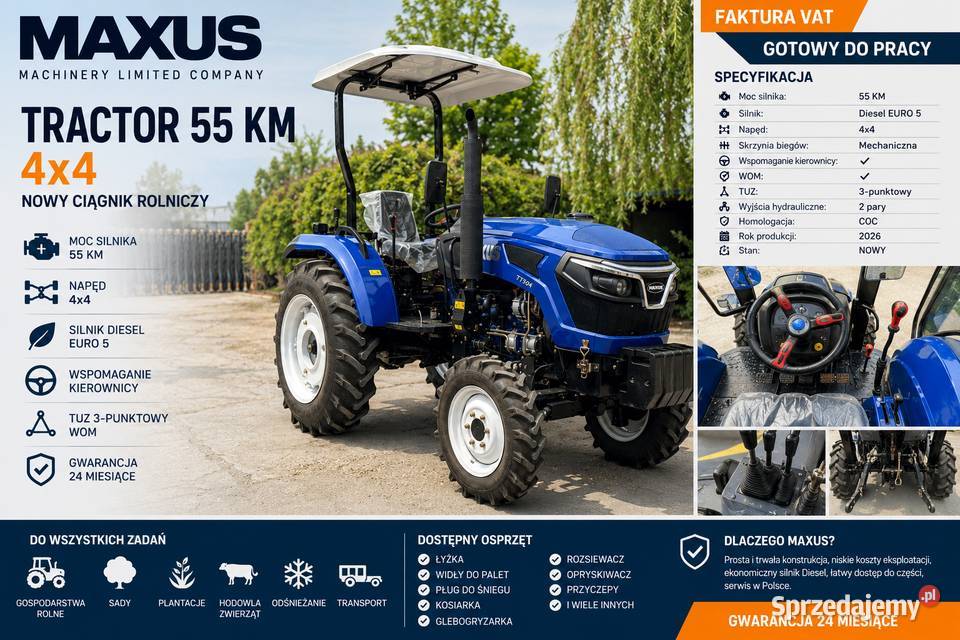 NOWY MAXUS TRACTOR 55 4x4 EURO 5 Wspomaganie COC Aleksandrów Łódzki