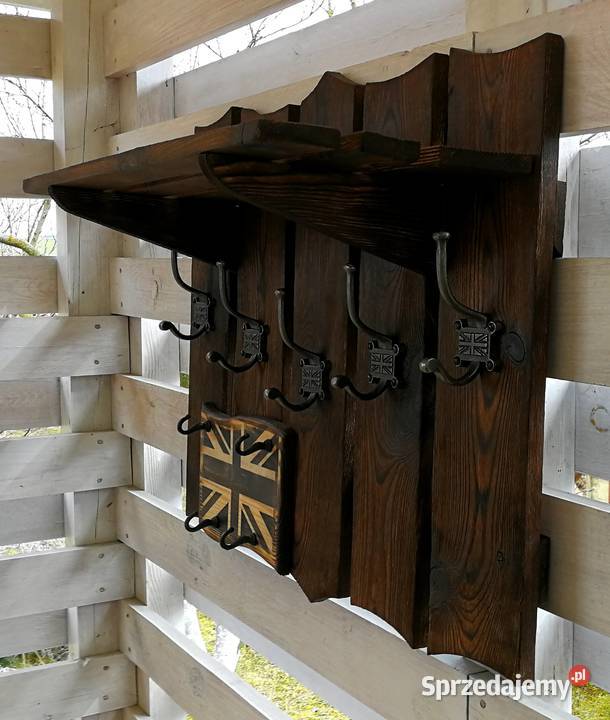 Wieszak drewniany vintage rustykalny loft flaga świętokrzyskie Radków