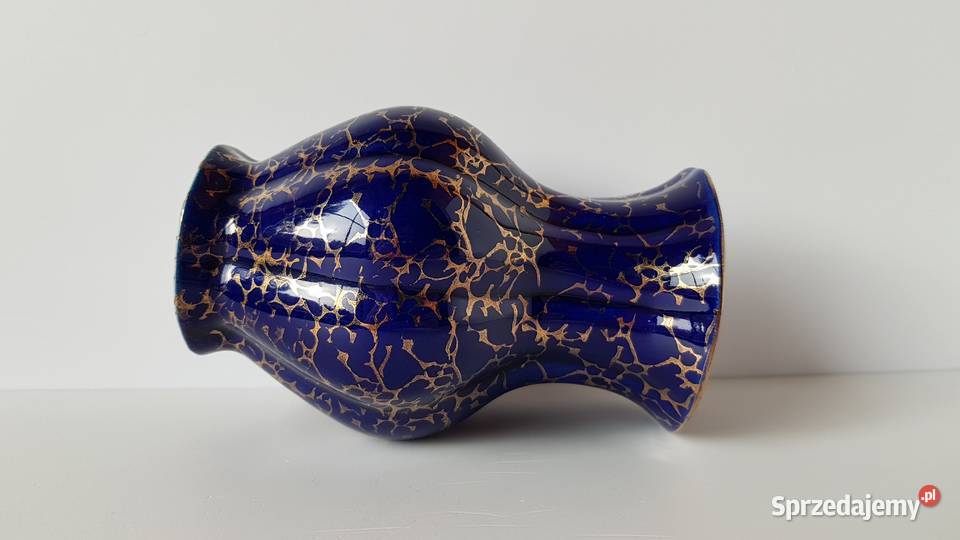 Kobaltowo złoty porcelitowy wazon wazonik Dąbrowa Górnicza