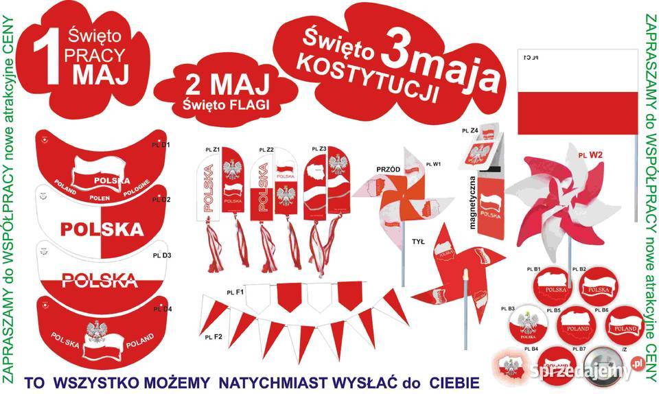 Chorągiewki Polskie wszysko w barwach biało