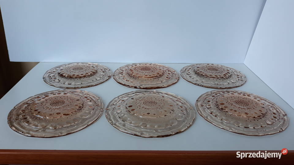 Talerzyki Flora Ząbkowice kolorowe szkło PRL Dąbrowa Górnicza