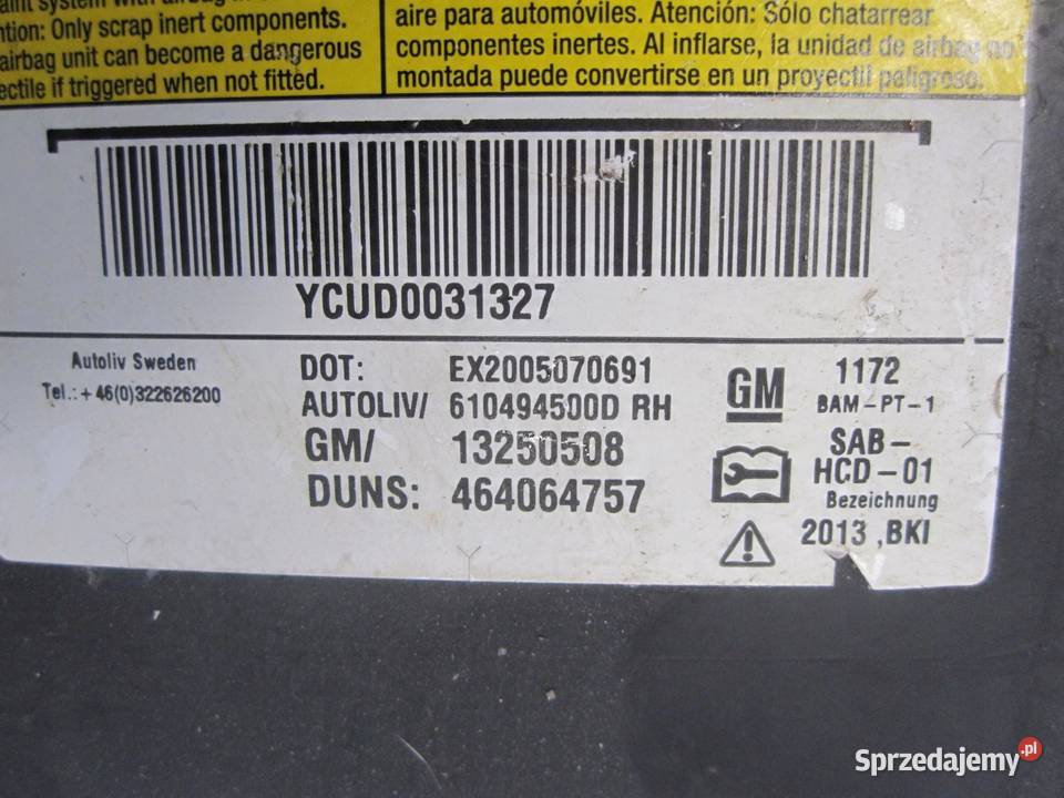 OPEL MERIVA B 13r AIRBAG poduszka fotela prawa świętokrzyskie sprzedam