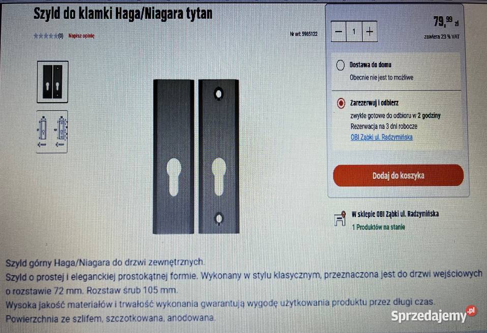 Klamka i szyld do drzwi zewnętrznych NOWE Łomża