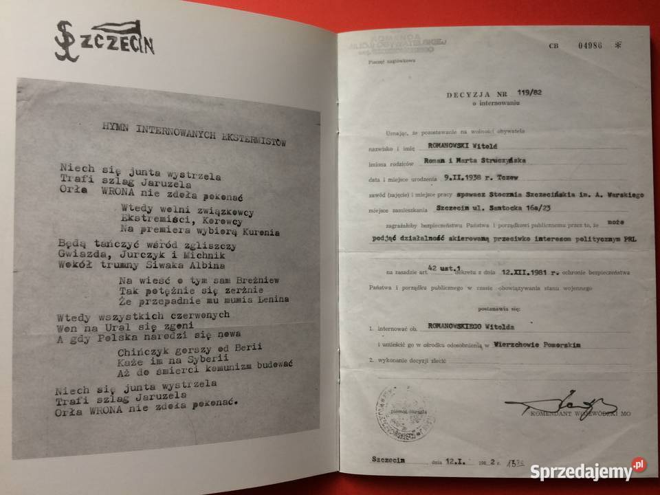 387 Polska Stan Wojenny Dzień Internowanego Antykwariat Szczecin sprzedam