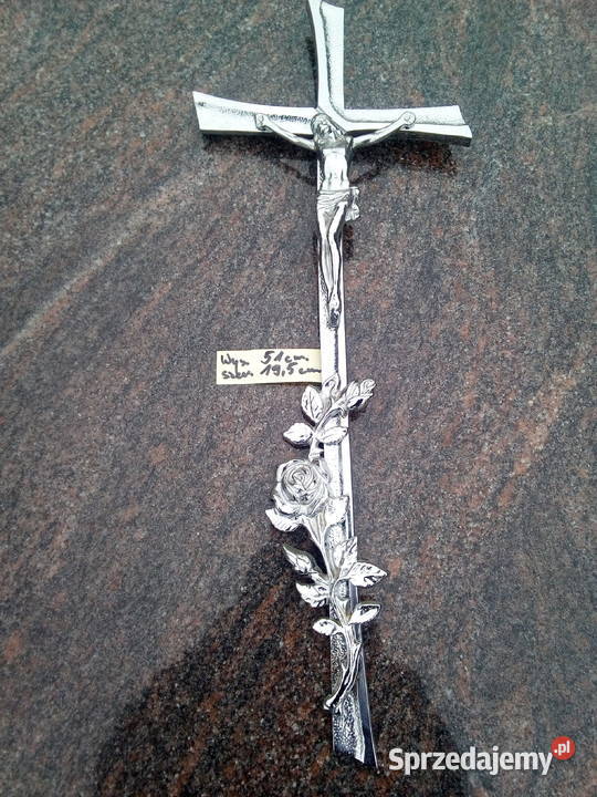 Krzyż srebrny z różą mosiężny wizerunek Strzegowo sprzedam