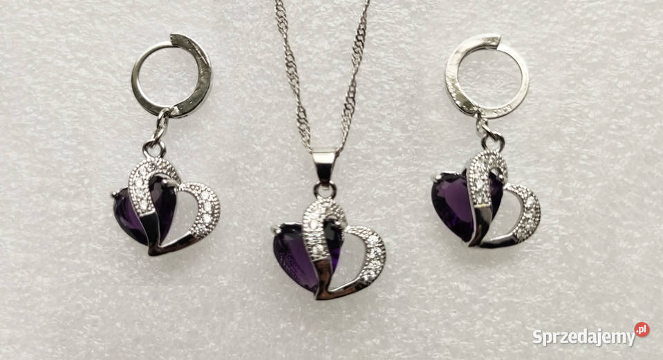 Komplet biżuterii pr925 Fioletowe Serce NOWY Pozostałe Łódź