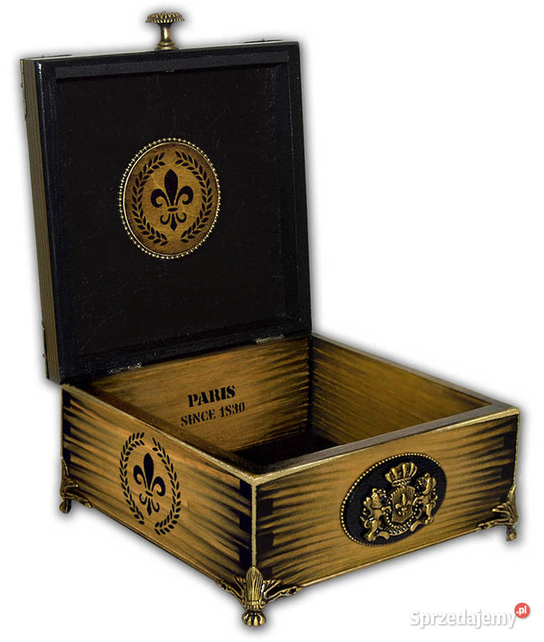 SZKATUŁKA drewniana STYL FRANCUSKI lilijka HERBY brązowy Pozostałe Bydgoszcz sprzedam