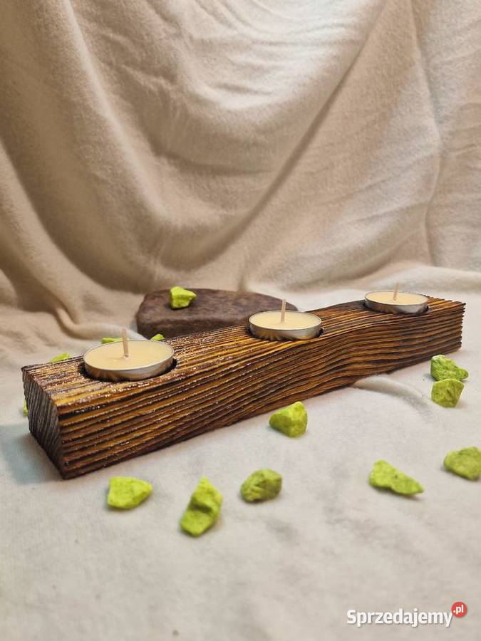 Świecznik Shou Sugi Ban drewno świerkowe Sępopol sprzedam