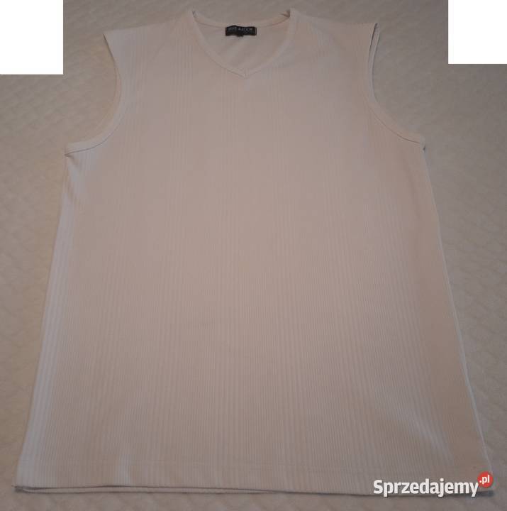 Bezrękawnik męski koszulka biały prążki slim fit Czeladź