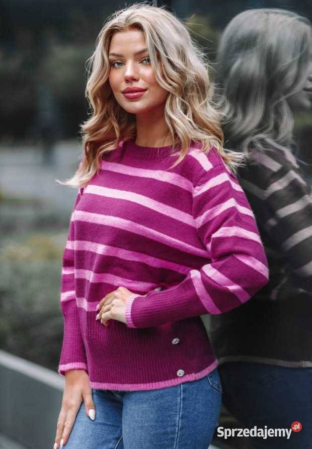 Sweter W Paski Frances Różowy Nowy Kawęczyn