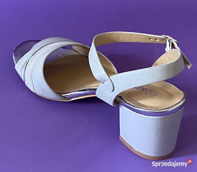 Szare damskie sandały na obcasie rozmiar 41