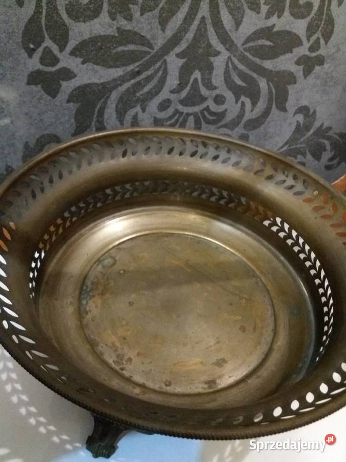 Secesyjna szklana patera w cynowym koszyku Porcelana i szkło Kraków sprzedam