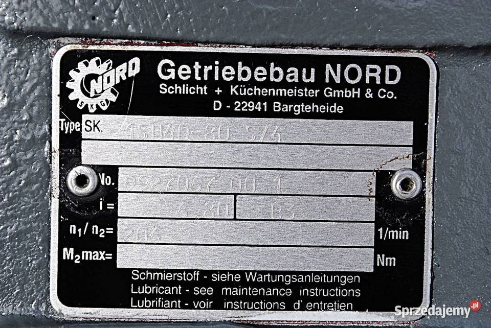 Motoreduktor kątowy 055kw 206obrmin NORD Kargowa