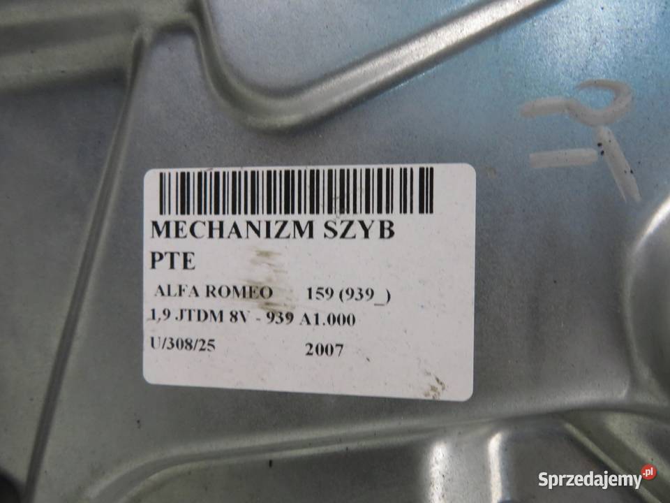 PODNOŚNIK SZYBY PRAWY TYLNY ALFA ROMEO 159 Mechanizmy opuszczania szyb