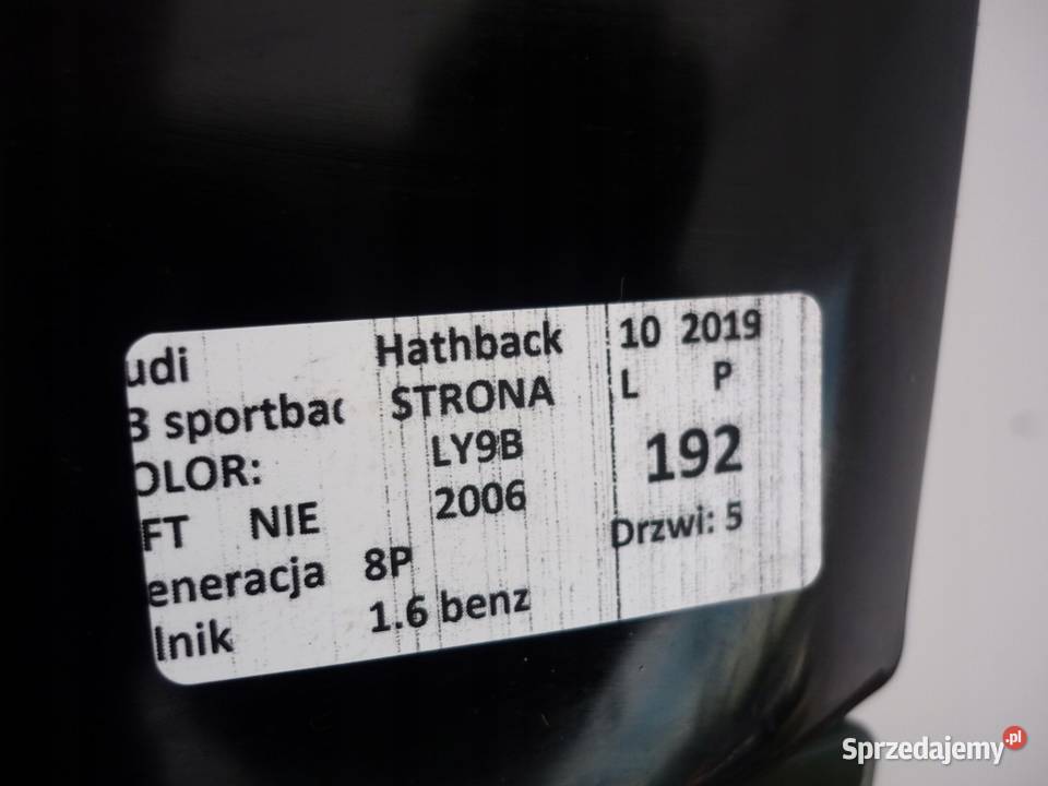 KLAPA TYŁ AUDI A3 8P SPORTBACK LY9B Zbierkowo