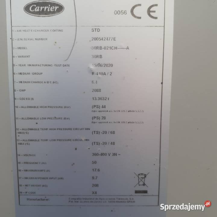 CARRIER chiller agregat wody lodowej 22 kW Środa Wielkopolska