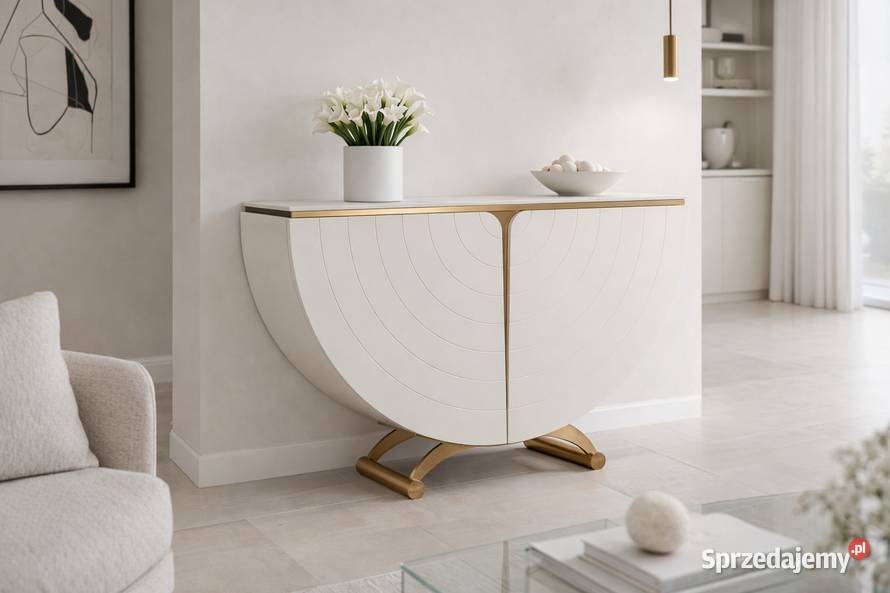 Biała konsola glamour półokrągła Vellora Golkowice