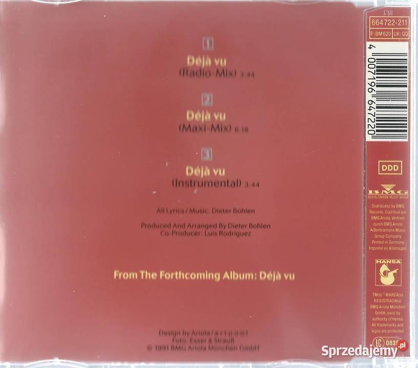 Maxi CD Blue System Deja Vu 1991 Hansa 1 płyta