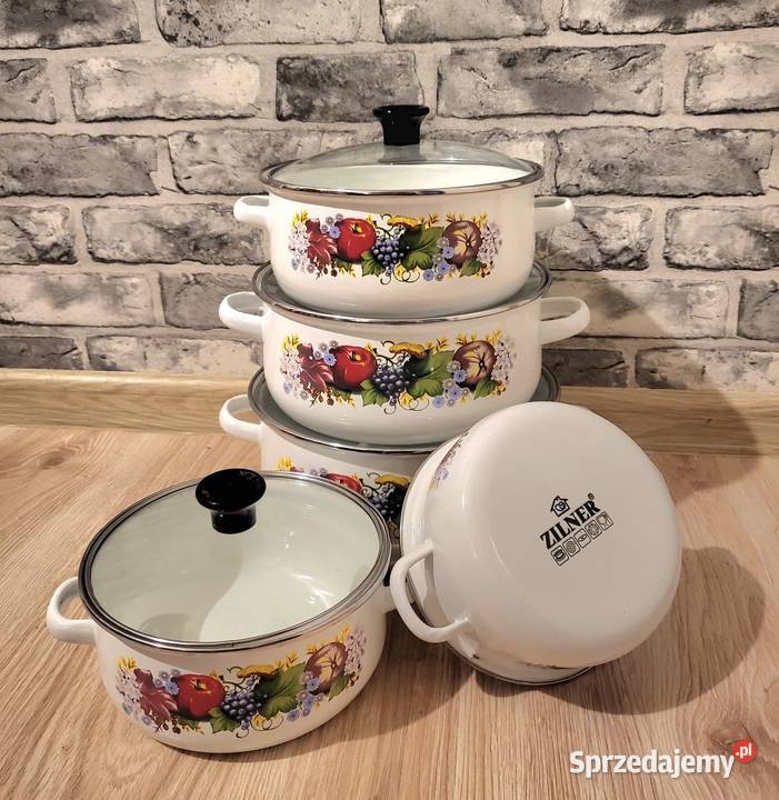 Garnki białe emaliowe w różnych wzorach Kraków