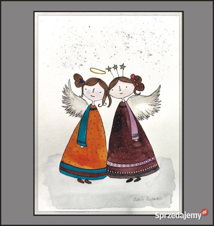 Akwarela Akwarelka Obraz pt Świąteczny Duet Antyki, Sztuka, Kolekcje Rzeszów