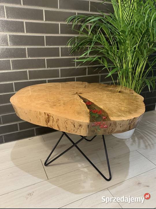 Stolik z żywicą epoksydową buk żywica rękodzieło 47.5cm Wrocław