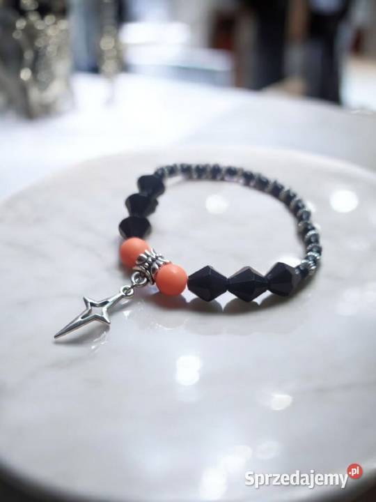 Bransoletka pomarańczowo czarna z kryształowych
