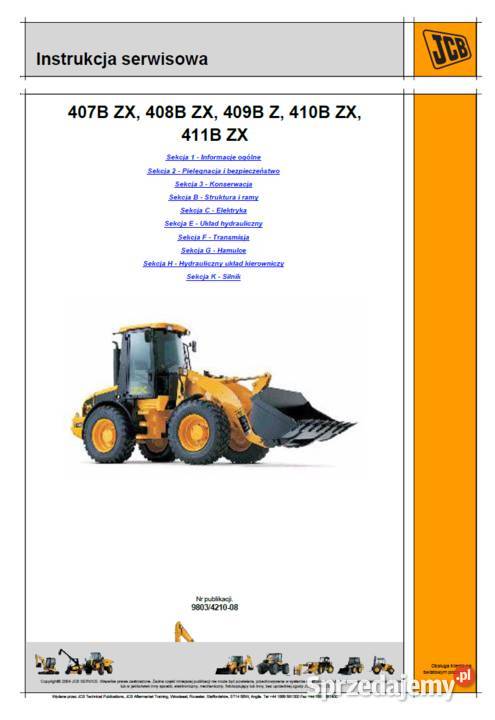 JCB 407408409410411 B ZX instrukcja napraw Rok wydania 2000 pomorskie Gdańsk