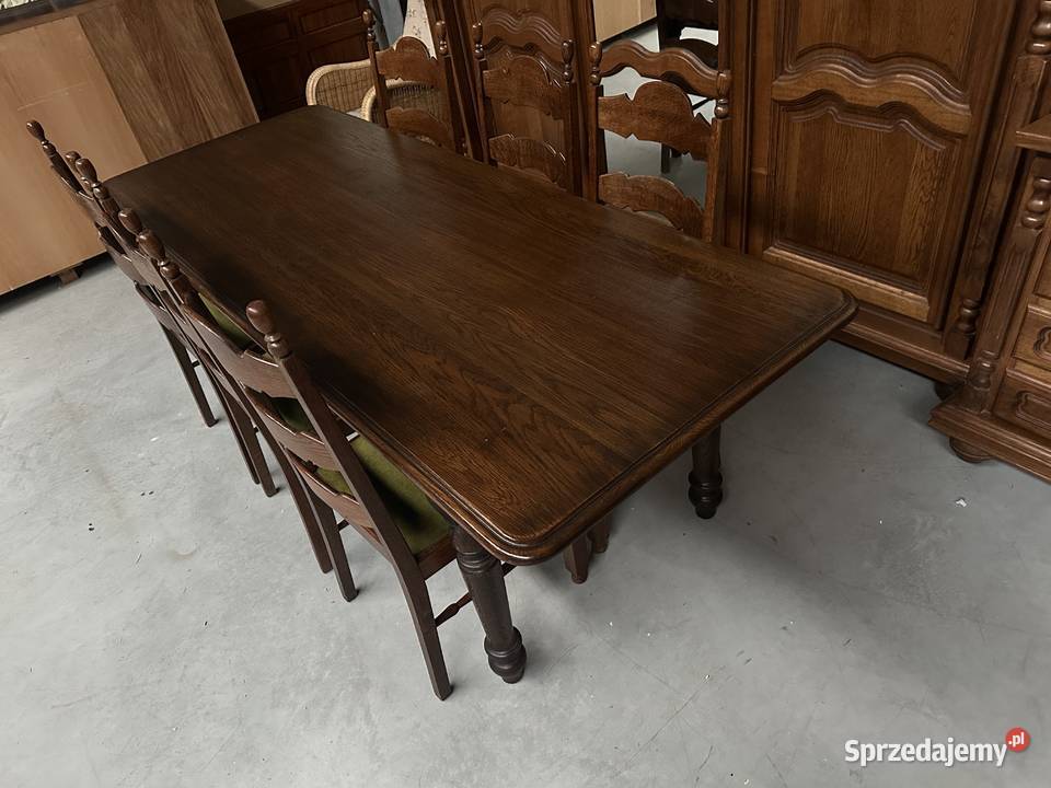 Masywny dębowy stół 100 lite drewno 6 krzeseł Sławoszewek sprzedam