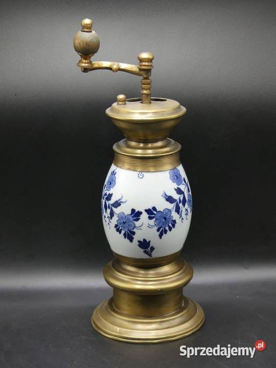 Piękny młynek do kawy porcelana i mosiądz Poznań