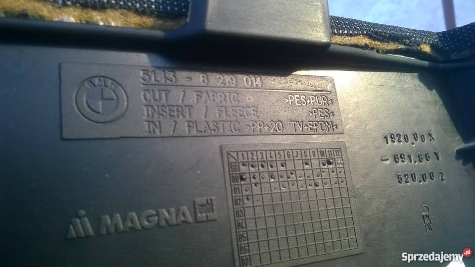 Wkład tapicerki prawy tylny BMW E46 Cabrio osobowe Poręba