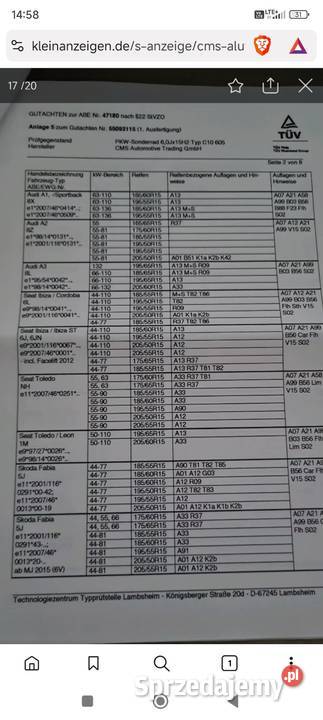 Felgi aluminiowe CMS 15 60 5x100 et38 VW Audi śląskie