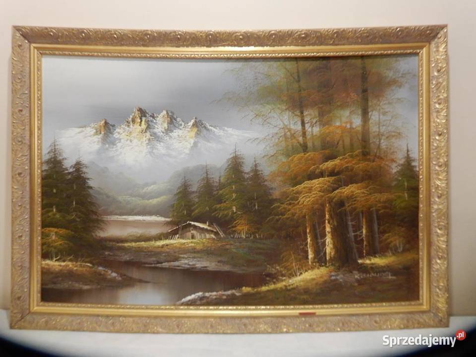 vintage obraz olejny na płótnie pejzaż górski Piła