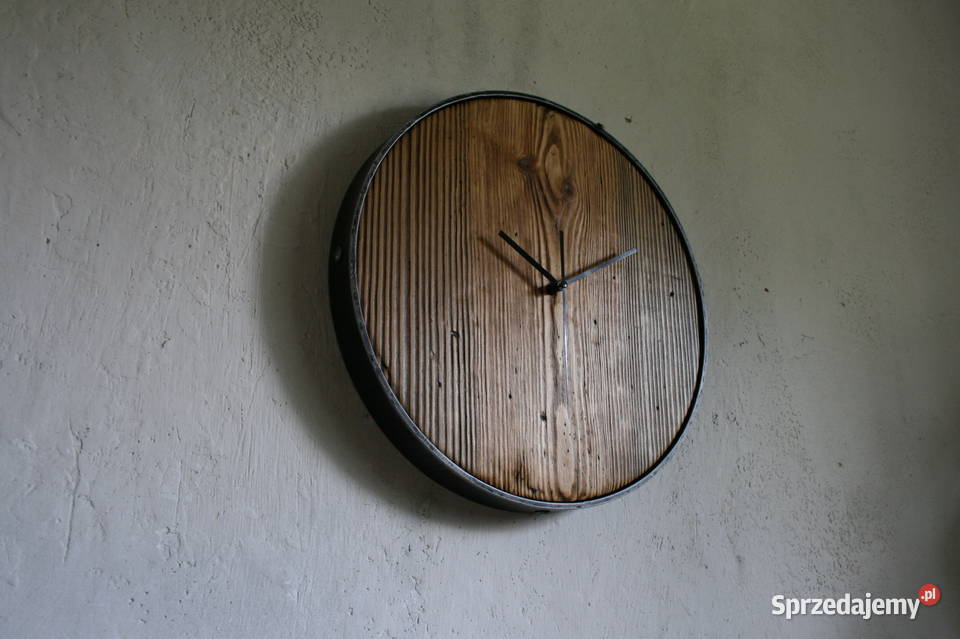 Zegar ścienny rustykalny loft drewno stal Mielec