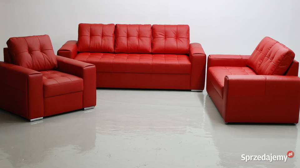 KOMPLET 321 sofy kanapy zestaw czerwona SKÓRA Poznań sprzedam