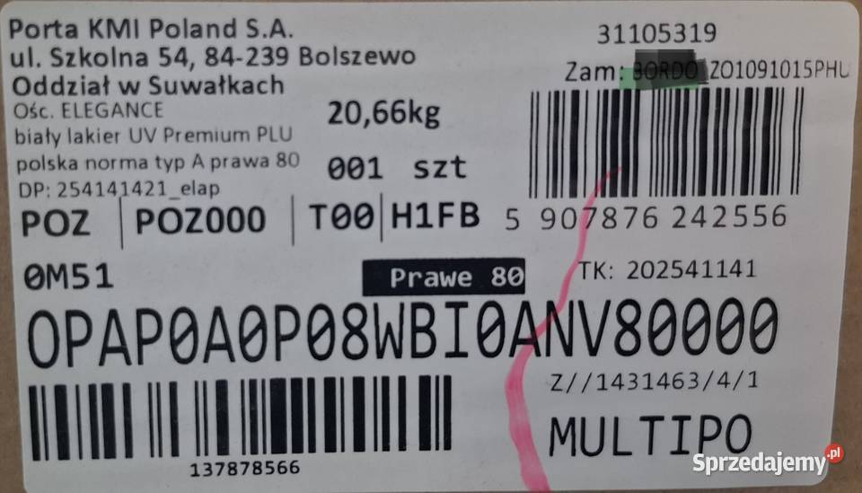 PORTA Ościeżnica PRAWA 80 biała zachodniopomorskie Szczecin
