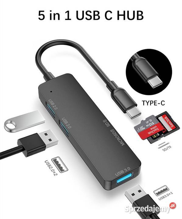 HUB USBC 30 20 microSD SD 5w1 YC909C NOWY Bydgoszcz