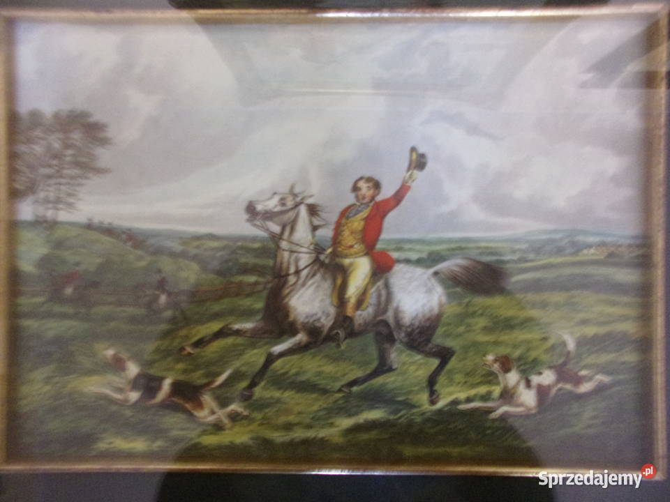 Ładny stary obraz w ramie drewno szybą Hrabia na Warszawa