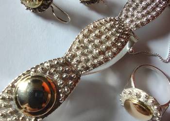 Przepiękny komplet biżuterii srebro złoto Emanuel