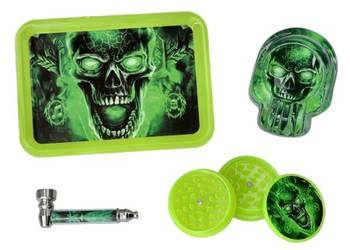 Popielniczka + Tacka + Lufka + Młynek w Zestawie na Prezent Fosforyzujące