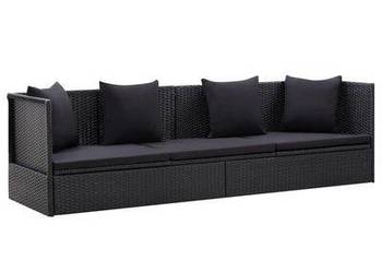 vidaXL Sofa ogrodowa z poduszkami, polirattan, czarna(sku46087)