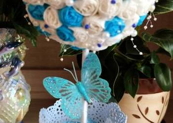 Niebieskie drzewko w doniczce stroik ozdoba - handmade