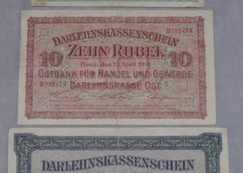Zestaw banknotów okupacji niemieckiej 1914-1918