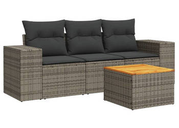 4-cz. zestaw wypoczynkowy do ogrodu poduszki szary rattan PE WM-3257649