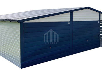 Garaż blaszany 6x6m + wiata 3m - 2x brama - okno - drzwi - rynny SO135