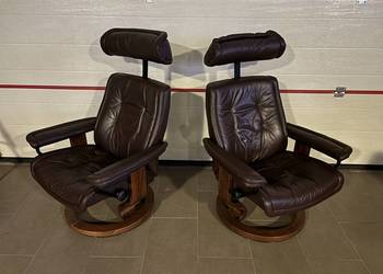 Dwa luksusowe fotele skóra Ekornes StressLess Finlandia design lata 80 para